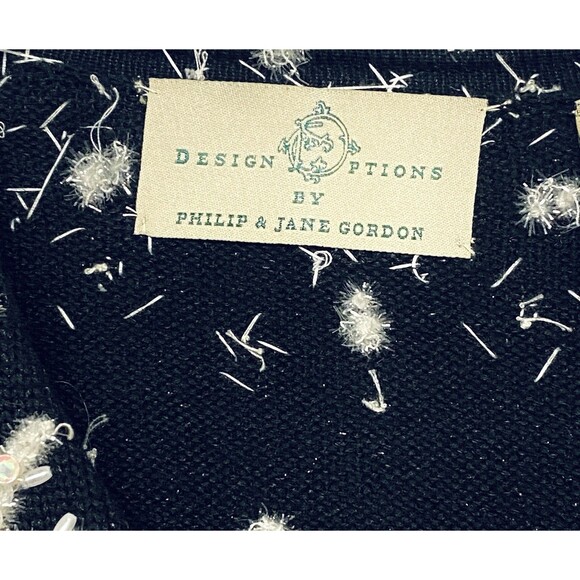Design Options Sweater Philip Jane Gordon Cardigan Black w Winter Scene XL - Picture 12 of 14